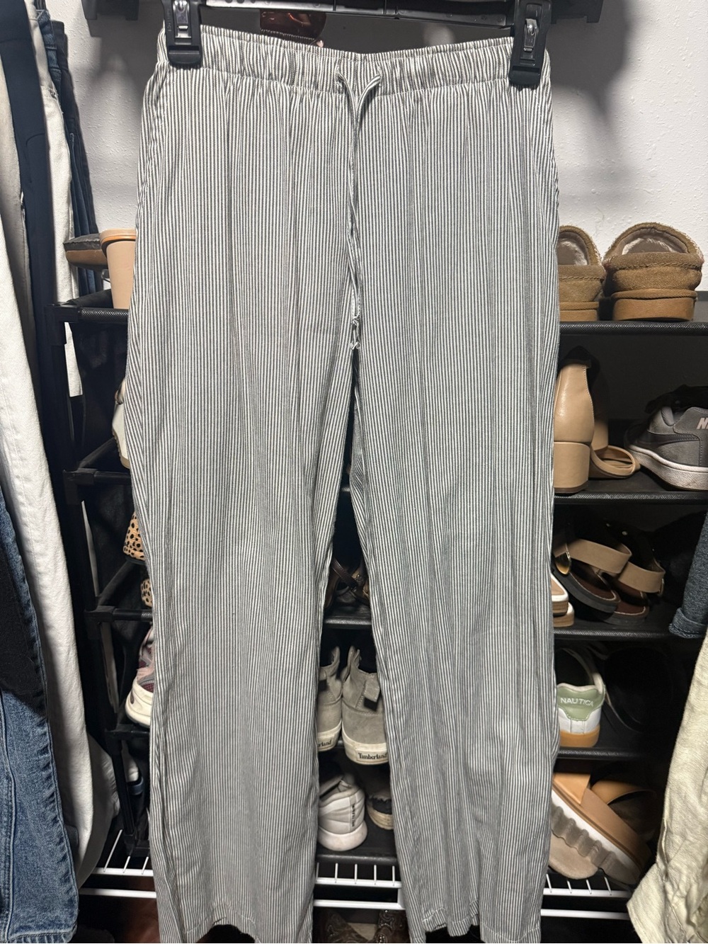 PacSun Women's Black and White Pinstripe Straight Leg Pants